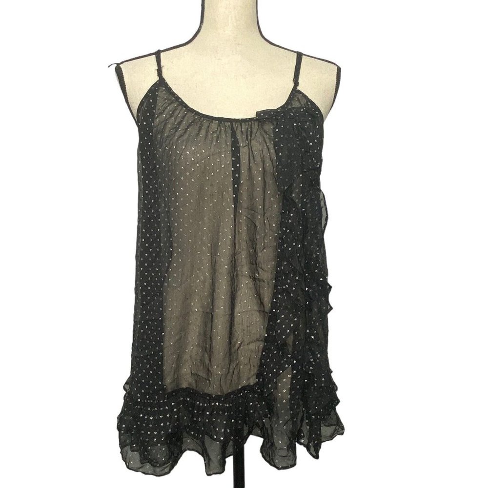 VICTORIA'S SECRET Sexy & Sheer Black With Silver Dot Ruffle Nightie Babydoll M